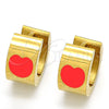 Stainless Steel Huggie Hoop, Heart Design, Orange Enamel Finish, Golden Finish, 02.216.0011.4