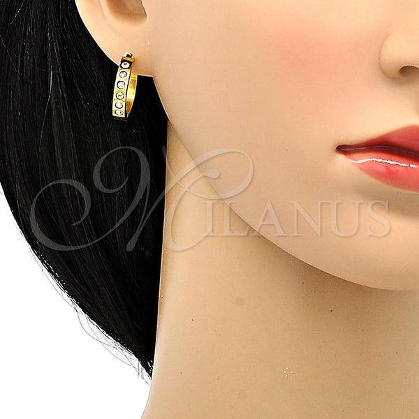 Stainless Steel Hoop Earrings — Huggie Hoop with White Crystal Polished 02. — alternate product view — SKU 103808 | Acero Inoxidable aretes de aro — Huggie Hoop with cristal blanco pulido 02. — SKU 103808