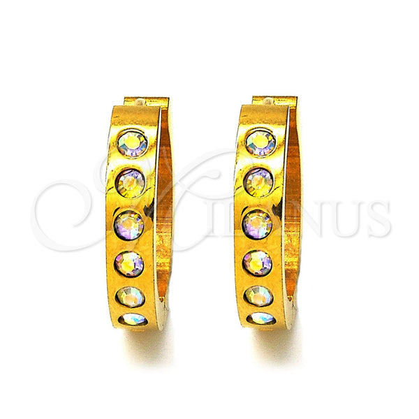 Stainless Steel Hoop Earrings — Huggie Hoop with White Crystal Polished 02. — main product view — SKU 103808 | Acero Inoxidable aretes de aro — Huggie Hoop with cristal blanco pulido 02. — SKU 103808