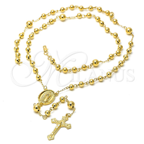 Oro Laminado Medium Rosary, Gold Filled Style Crucifix and Guadalupe Design, Polished, Golden Finish, 5.215.001.1.30