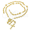 Oro Laminado Medium Rosary, Gold Filled Style Crucifix and Guadalupe Design, Polished, Golden Finish, 5.215.001.1.30