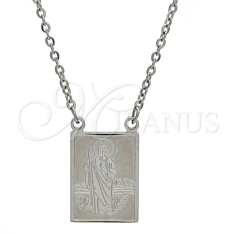 Stainless Steel Pendant Necklace, San Judas and Rolo Design, Polished, Steel Finish, 04.223.0003.20 (23 MM Thickness, 20 Inches Length)