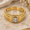 Oro Laminado Mens Ring, Gold Filled Style with White Cubic Zirconia, Diamond Cutting Finish, Golden Finish, 5.175.016.05 (Size 5)