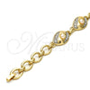 Oro Laminado Fancy Bracelet, Gold Filled Style with Ivory Pearl and White Crystal, Polished, Two Tone, 03.91.0063.08 (14 MM Thickness, 8 Inches Length)