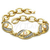 Oro Laminado Fancy Bracelet, Gold Filled Style with Ivory Pearl and White Crystal, Polished, Two Tone, 03.91.0063.08 (14 MM Thickness, 8 Inches Length)