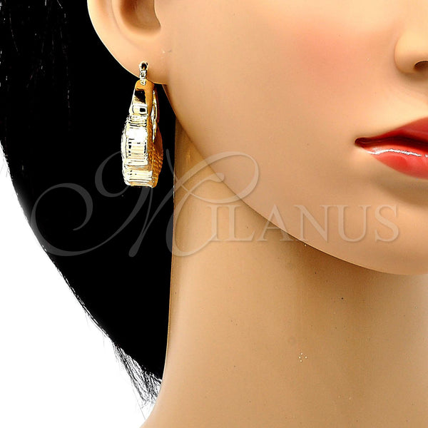 Gold Filled Hoop Earrings — Medium Hoop Hollow Design Diamond Cutting 02.91. — alternate product view — SKU 104030 | Oro Laminado aretes de aro — Medium Hoop Hollow diseño Diamond Cutting 02.91. — SKU 104030