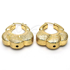 Gold Filled Hoop Earrings — Medium Hoop Hollow Design Diamond Cutting 02.91. — main product view — SKU 104030 | Oro Laminado aretes de aro — Medium Hoop Hollow diseño Diamond Cutting 02.91. — SKU 104030