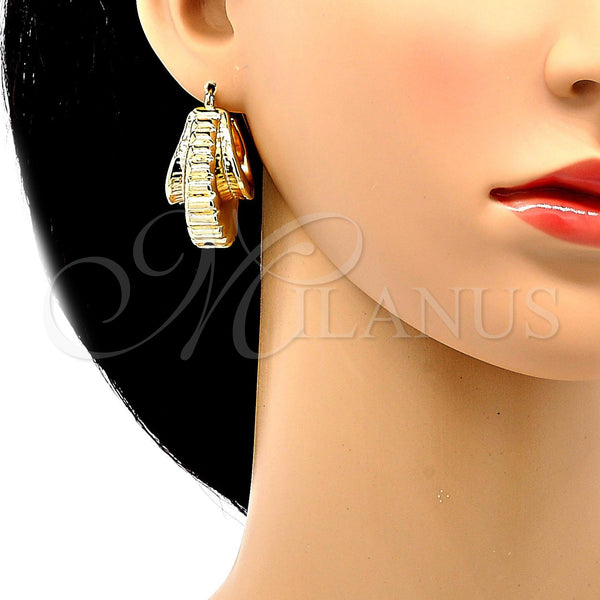 Gold Filled Hoop Earrings — Medium Hoop Hollow Design Diamond Cutting 02.91. — alternate product view — SKU 104032 | Oro Laminado aretes de aro — Medium Hoop Hollow diseño Diamond Cutting 02.91. — SKU 104032