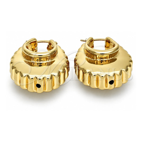 Oro Laminado Medium Hoop, Gold Filled Style Hollow Design, Diamond Cutting Finish, Golden Finish, 02.91.0052