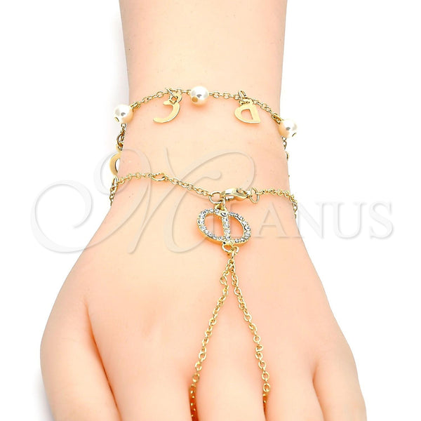 Gold Filled Bracelet — Fancy Bracelet Rolo Design with Ivory Pearl Polished — alternate product view — SKU 104050 | Oro Laminado brazalete — elegante Bracelet Rolo diseño with Ivory Pearl pulido — SKU 104050