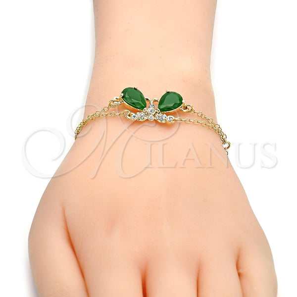 Gold Filled Bracelet — Fancy Bracelet Butterfly and Rolo Design with Green — alternate product view — SKU 104058 | Oro Laminado brazalete — elegante Bracelet Butterfly and Rolo diseño with Green — SKU 104058