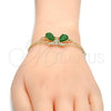 Oro Laminado Fancy Bracelet, Gold Filled Style Butterfly and Rolo Design, with Green Cubic Zirconia and White Crystal, Polished, Golden Finish, 03.91.0066.07 (0.35 Gauge, 17 MM Thickness, 7 Inches Length)