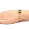 Oro Laminado Fancy Bracelet, Gold Filled Style Butterfly and Rolo Design, with Green Cubic Zirconia and White Crystal, Polished, Golden Finish, 03.91.0066.07 (0.35 Gauge, 17 MM Thickness, 7 Inches Length)