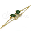 Oro Laminado Fancy Bracelet, Gold Filled Style Butterfly and Rolo Design, with Green Cubic Zirconia and White Crystal, Polished, Golden Finish, 03.91.0066.07 (0.35 Gauge, 17 MM Thickness, 7 Inches Length)