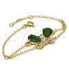 Oro Laminado Fancy Bracelet, Gold Filled Style Butterfly and Rolo Design, with Green Cubic Zirconia and White Crystal, Polished, Golden Finish, 03.91.0066.07 (0.35 Gauge, 17 MM Thickness, 7 Inches Length)