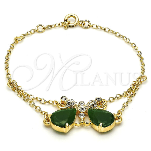 Gold Filled Bracelet — Fancy Bracelet Butterfly and Rolo Design with Green — main product view — SKU 104058 | Oro Laminado brazalete — elegante Bracelet Butterfly and Rolo diseño with Green — SKU 104058