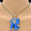Oro Laminado Pendant Necklace, Gold Filled Style Elephant Design, with White Crystal and Sapphire Blue Opal, Polished, Golden Finish, 04.182.0056.35 (50 MM Thickness, 35 Inches Length)