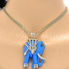 Oro Laminado Pendant Necklace, Gold Filled Style Elephant Design, with White Crystal and Sapphire Blue Opal, Polished, Golden Finish, 04.182.0056.35 (50 MM Thickness, 35 Inches Length)