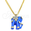 Oro Laminado Pendant Necklace, Gold Filled Style Elephant Design, with White Crystal and Sapphire Blue Opal, Polished, Golden Finish, 04.182.0056.35 (50 MM Thickness, 35 Inches Length)