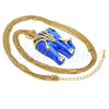 Oro Laminado Pendant Necklace, Gold Filled Style Elephant Design, with White Crystal and Sapphire Blue Opal, Polished, Golden Finish, 04.182.0056.35 (50 MM Thickness, 35 Inches Length)