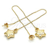 Oro Laminado Threader Earring, Gold Filled Style Star and Smile Design, Polished, Golden Finish, 02.65.2502