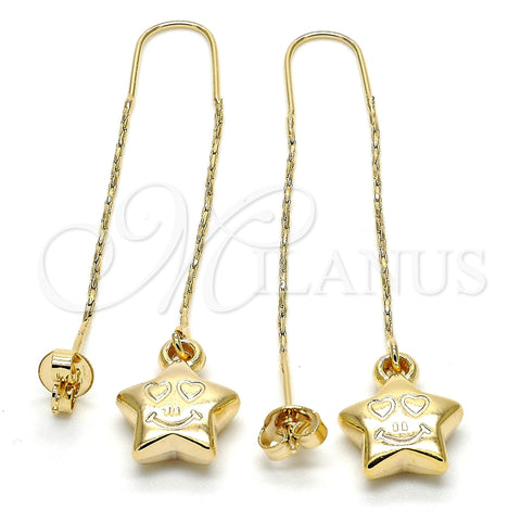 Oro Laminado Threader Earring, Gold Filled Style Star and Smile Design, Polished, Golden Finish, 02.65.2502