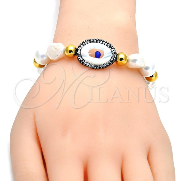 Stainless Steel Bracelet — Fancy Bracelet with Ivory Pearl and Light Brown — alternate product view — SKU 104229 | Acero Inoxidable brazalete — elegante Bracelet with Ivory Pearl and Light Brown — SKU 104229