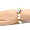 Stainless Steel Fancy Bracelet, with Ivory Pearl and Light Brown Crystal, Polished, Golden Finish, 03.229.0005.07 (10 MM Thickness, 7 Inches Length)