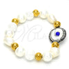 Stainless Steel Fancy Bracelet, with Ivory Pearl and Light Brown Crystal, Polished, Golden Finish, 03.229.0005.07 (10 MM Thickness, 7 Inches Length)