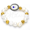 Stainless Steel Fancy Bracelet, with Ivory Pearl and Light Brown Crystal, Polished, Golden Finish, 03.229.0005.07 (10 MM Thickness, 7 Inches Length)