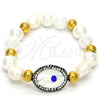 Stainless Steel Fancy Bracelet, with Ivory Pearl and Light Brown Crystal, Polished, Golden Finish, 03.229.0005.07 (10 MM Thickness, 7 Inches Length)