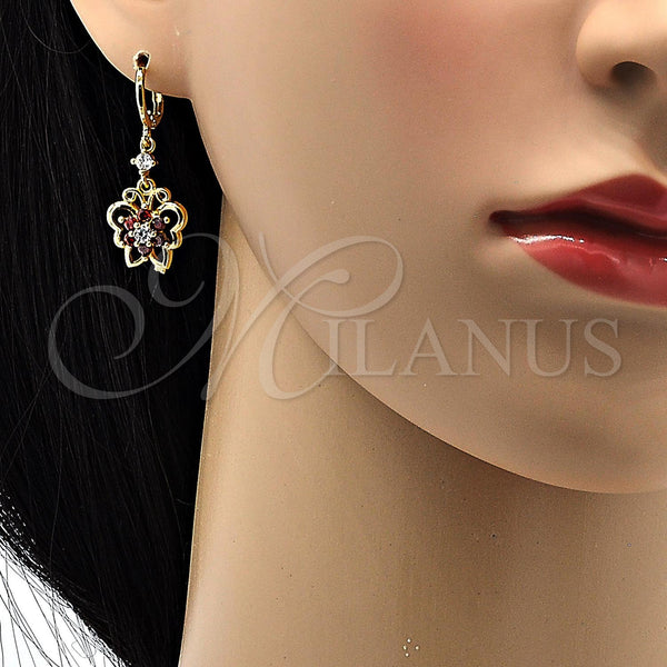 Gold Filled Ring — Long Earring Butterfly and Flower Design with Garnet — alternate product view — SKU 104304 | Oro Laminado anillo — Long Earring Butterfly and flor diseño with Garnet — SKU 104304