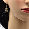 Oro Laminado Long Earring, Gold Filled Style Butterfly and Flower Design, with Garnet and White Cubic Zirconia, Polished, Golden Finish, 02.206.0029