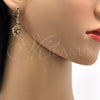 Oro Laminado Long Earring, Gold Filled Style Butterfly and Flower Design, with Garnet and White Cubic Zirconia, Polished, Golden Finish, 02.206.0029