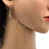 Oro Laminado Long Earring, Gold Filled Style with Garnet and White Cubic Zirconia, Polished, Golden Finish, 02.206.0028