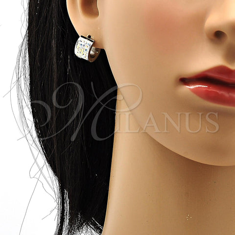 Stainless Steel Huggie Hoop, with Multicolor Cubic Zirconia, Polished, Steel Finish, 02.230.0007.18