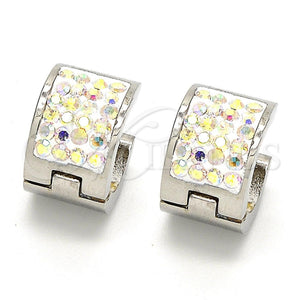 Stainless Steel Hoop Earrings — Huggie Hoop with Multicolor Cubic Zirconia Polished 02. — main product view — SKU 104327 | Acero Inoxidable aretes de aro — Huggie Hoop with Multicolor Cubic Zirconia pulido 02. — SKU 104327