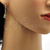 Oro Laminado Long Earring, Gold Filled Style Baguette Design, with White Cubic Zirconia, Polished, Golden Finish, 02.205.0035
