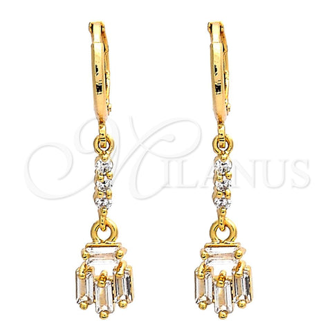 Oro Laminado Long Earring, Gold Filled Style Baguette Design, with White Cubic Zirconia, Polished, Golden Finish, 02.205.0035