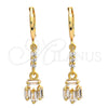 Oro Laminado Long Earring, Gold Filled Style Baguette Design, with White Cubic Zirconia, Polished, Golden Finish, 02.205.0035
