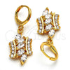 Oro Laminado Dangle Earring, Gold Filled Style with White Cubic Zirconia, Polished, Golden Finish, 02.205.0033