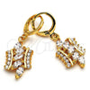 Oro Laminado Dangle Earring, Gold Filled Style with White Cubic Zirconia, Polished, Golden Finish, 02.205.0033