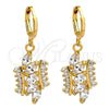 Oro Laminado Dangle Earring, Gold Filled Style with White Cubic Zirconia, Polished, Golden Finish, 02.205.0033
