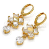 Oro Laminado Long Earring, Gold Filled Style with White Cubic Zirconia, Polished, Golden Finish, 02.217.0006.1