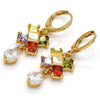 Oro Laminado Long Earring, Gold Filled Style with Multicolor and White Cubic Zirconia, Polished, Golden Finish, 02.217.0006
