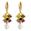 Oro Laminado Long Earring, Gold Filled Style with Multicolor and White Cubic Zirconia, Polished, Golden Finish, 02.217.0006