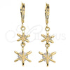 Oro Laminado Long Earring, Gold Filled Style Star Design, with White Cubic Zirconia, Polished, Golden Finish, 02.65.2517