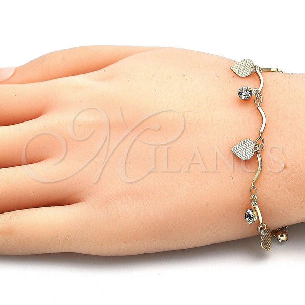 Gold Filled Bracelet — Charm Bracelet Heart Design with White Crystal Polished — alternate product view — SKU 104437 | Oro Laminado brazalete — Charm Bracelet corazón diseño with cristal blanco pulido — SKU 104437