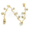 Oro Laminado Charm Bracelet, Gold Filled Style Heart Design, with White Crystal, Polished, Golden Finish, 5.030.013.08 (01 MM Thickness, 8 Inches Length)