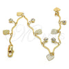 Oro Laminado Charm Bracelet, Gold Filled Style Heart Design, with White Crystal, Polished, Golden Finish, 5.030.013.08 (01 MM Thickness, 8 Inches Length)